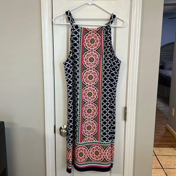 crown & ivy Dresses & Skirts - crown & ivy Black Pink Green Patterned Midi Dress